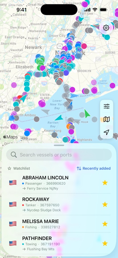 VesselFlow showing live vessel positions on a map.